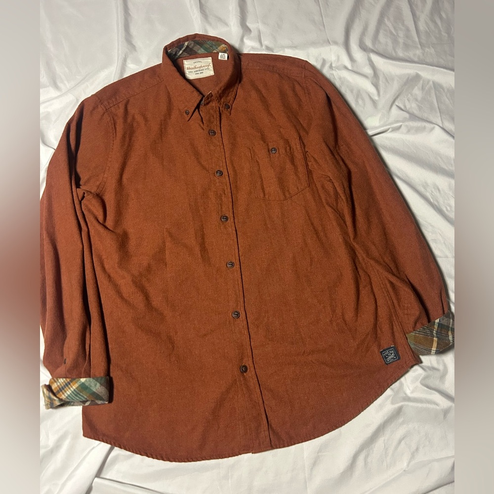 Men’s Original Weatherproof Vintage Rust Orange Flannel Button Up Shirt Large